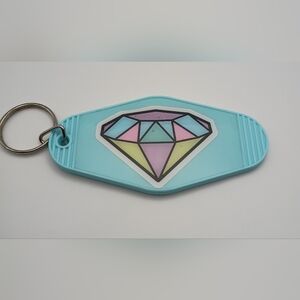Retro Styled Blue Colorful Pastel Geometric Diamond Motel Keychain
